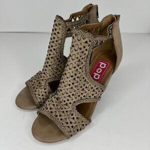 Pop Womens Guapo Stacked Khaki Solid Back Zip Open Toe Heel Size 7M Sandals